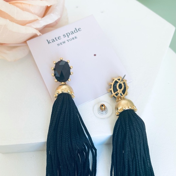 Kate Spade Flying Colors Tassel Statement Earrings 7 1/2" Black firm price - Picture 5 of 5